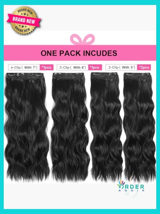 24 Inch Clip In Hair Extensions 4PCS Long Wavy Thick Synthetic Hairpieces For main image 3
